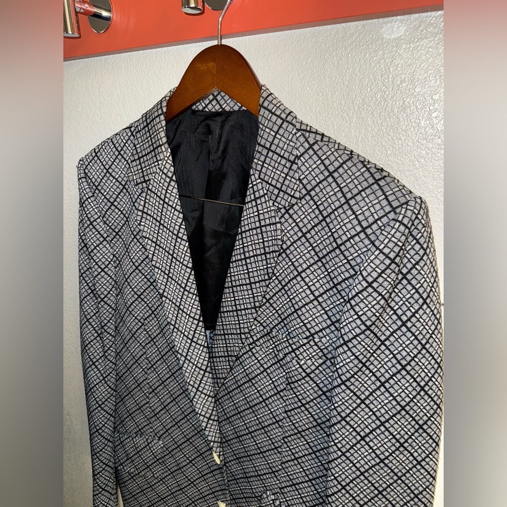Vtg 50s-60s BLACK GRAY DIAMOND WAKELY HECHT CO. POLYESTER SPORT COAT Sz 44L